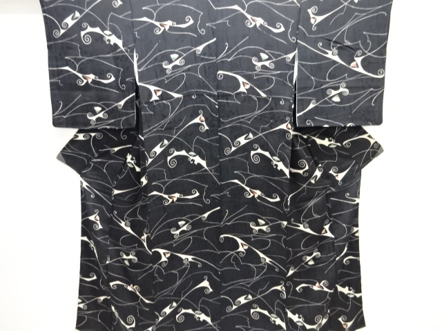 大正ロマン　紋錦紗抽象花唐草模様着物